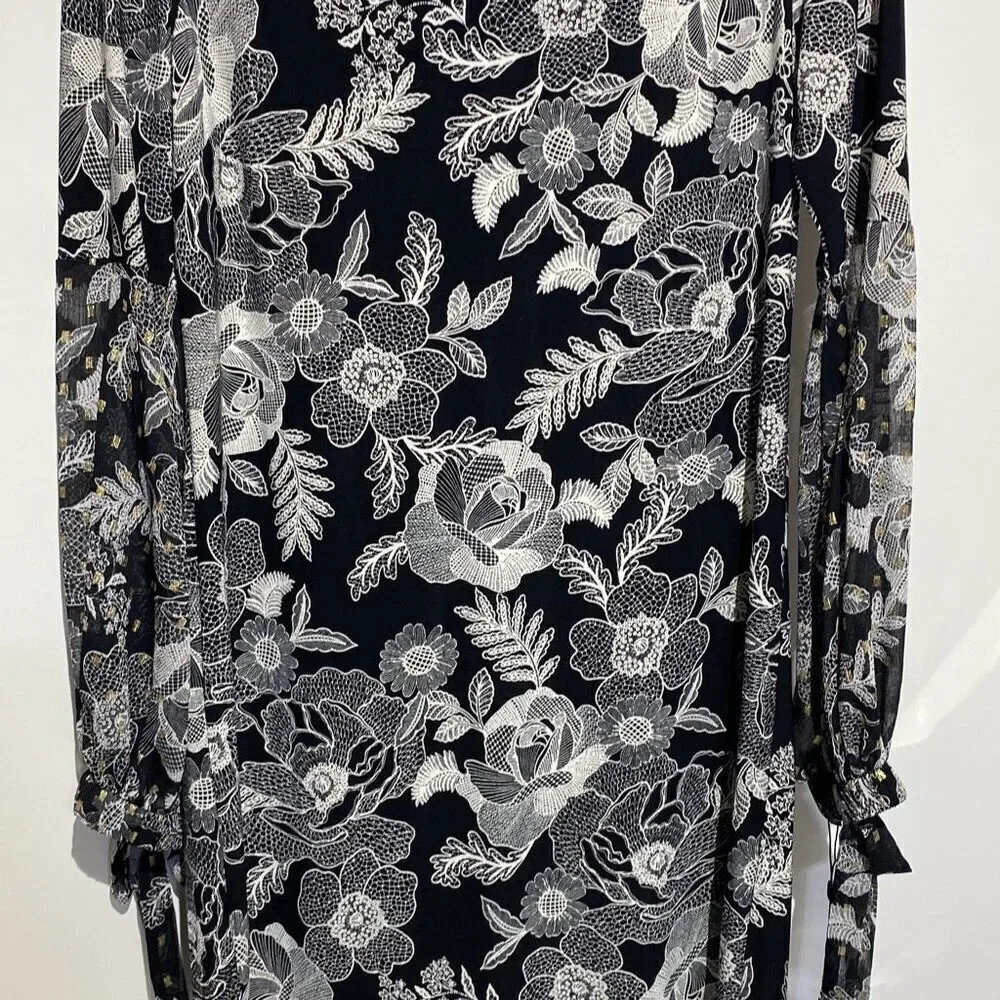 Tommy Hilfiger Women's‎ Black White Floral Long Sleeve A-Line Dress Size 6 NWT